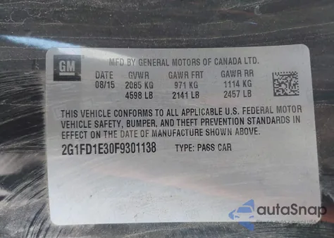 2015 Chevrolet Camaro 1Lt z USA, uszkodzony, nr VIN 2G1FD1E30F9301138